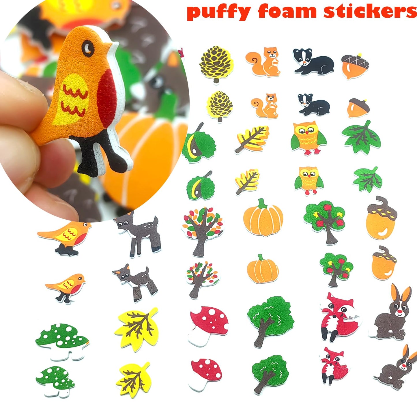 IFKEGON 500PCS Foam Fall Stickers,Self-Adhesive Autumn Theme Puffy Leaf for Kids, Party Materials DIY Crafts Decorations (500, F