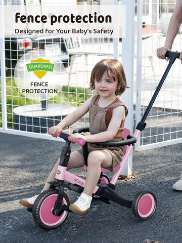 Newyoo Tricycle For Toddlers 1-3, Toddler Bike, 5 In 1 Trike With Push Handle, Christmas And Birthday Gift And Toy For Girls, Co