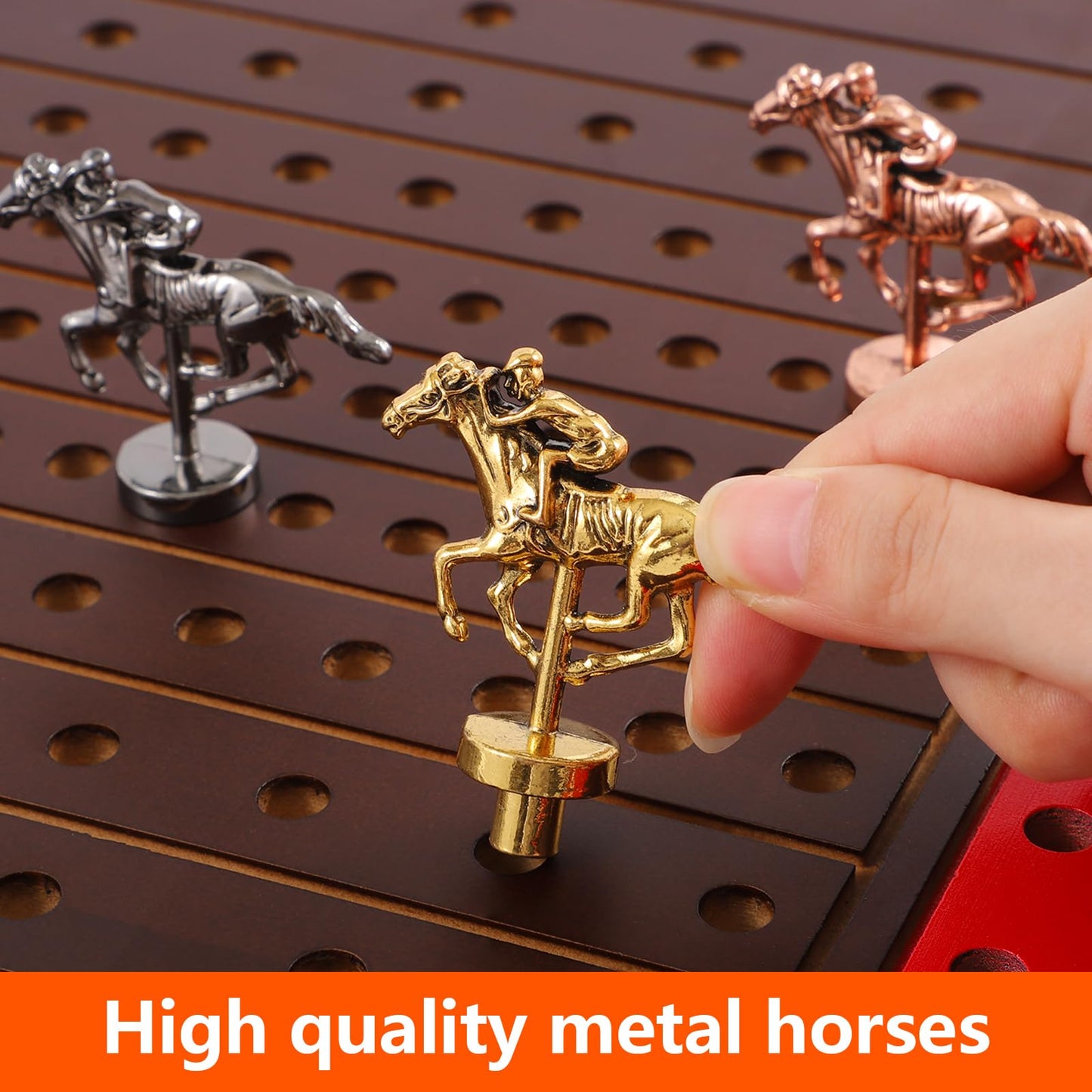 Jyquorp Horse Race Board Game Racing Game Solid Wood With 11 Luxurious Durable Classic Metal Horses With 4 Dice And 2 Boxes Of C