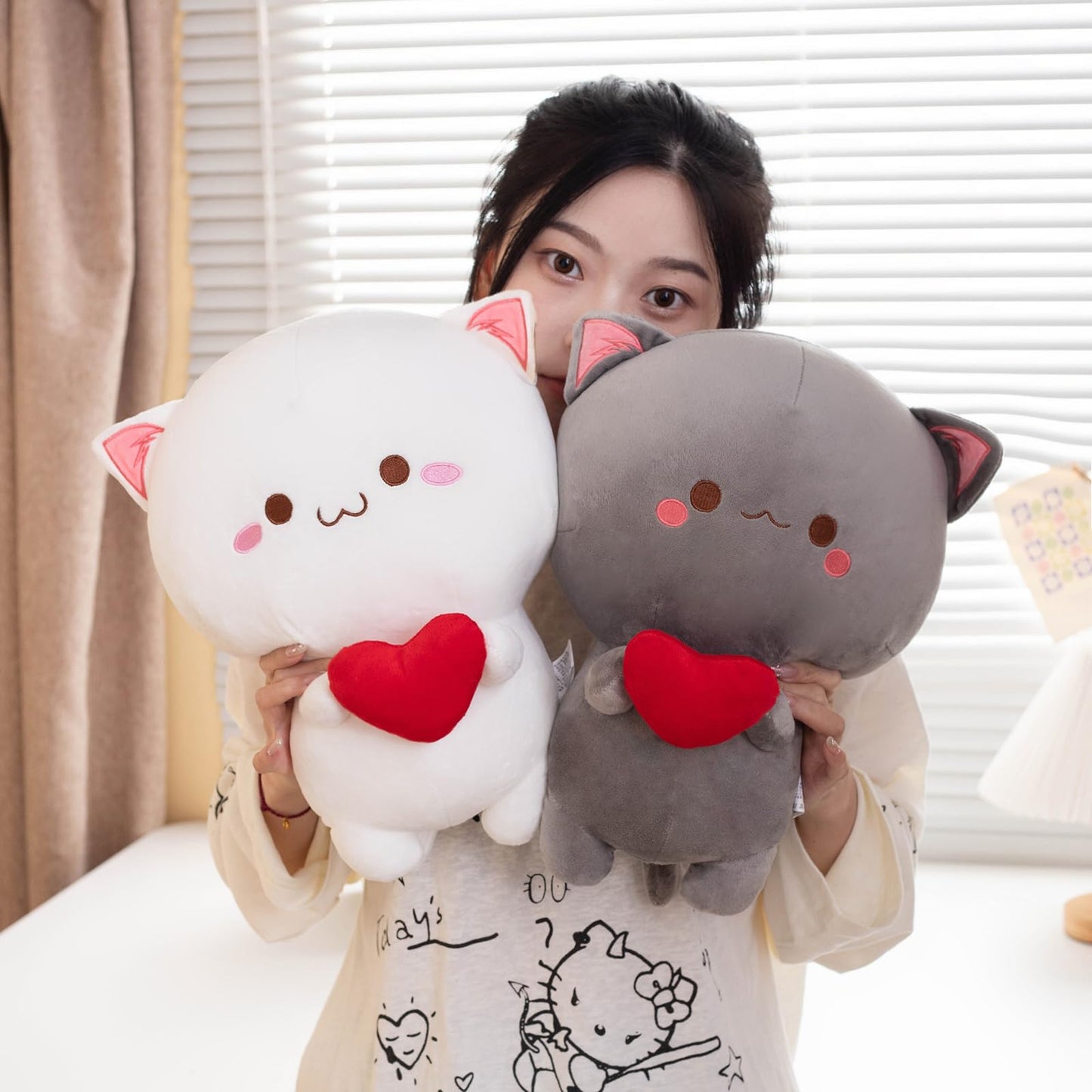 Alwoligag Cute Cat Plush Toy, Super Soft Gray Cat Plush Toy, Plush Cat Stuffed Animals, Valentine'S Day Gift, Sweet Romantic Cut