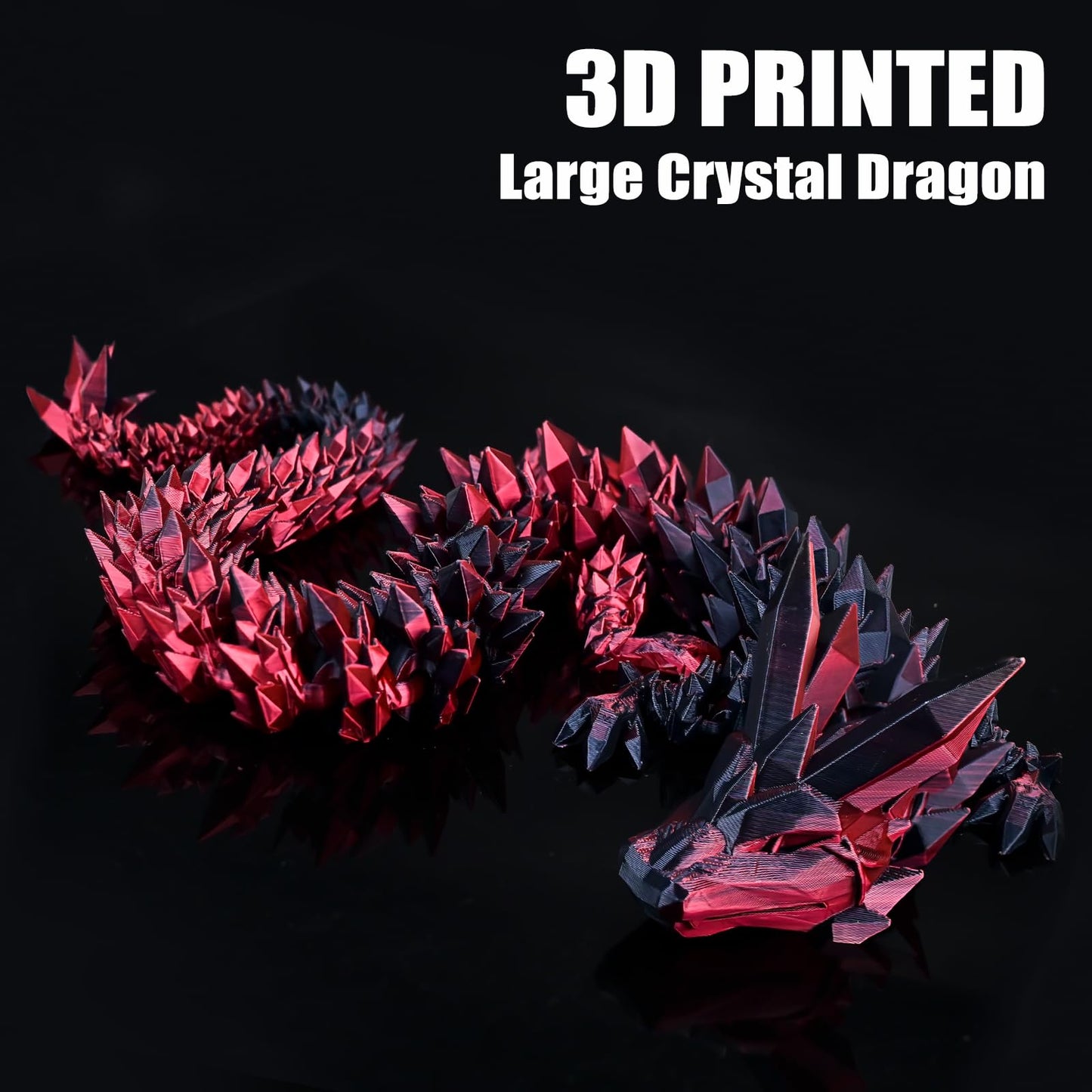 LOCYFENS Large 30'' 3D Printed Dragon, Articulated 3D Dragon Toys, Long Crystal Dragon Black Red
