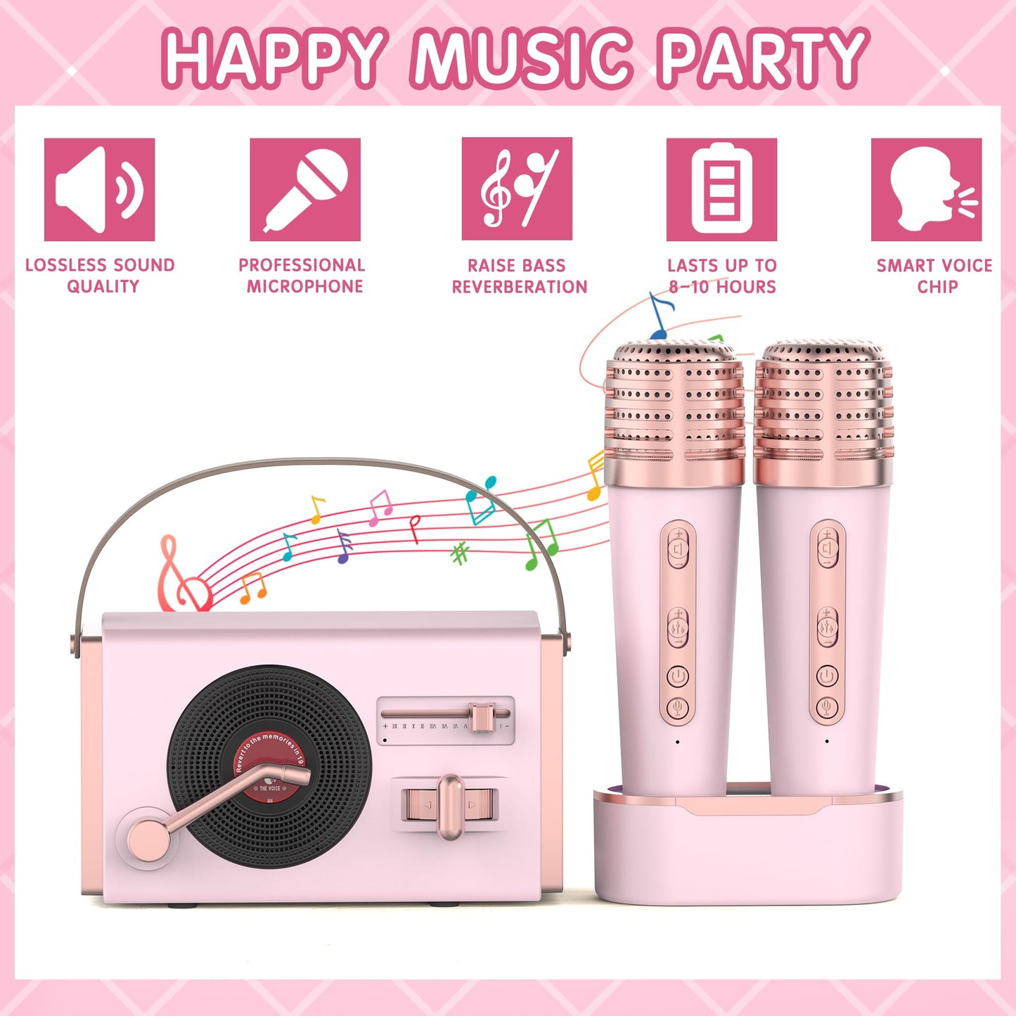 Wowmoment Mini Karaoke Machine For Kids&Adults, Portable Bluetooth Speaker With 2 Wireless Microphones And Charging Pod, Stereo