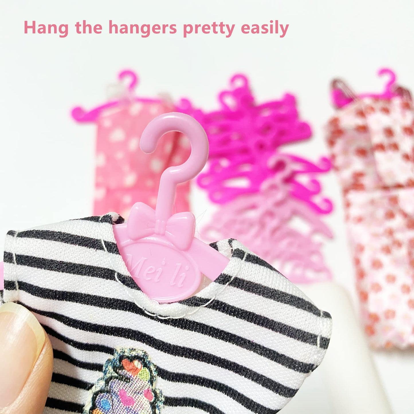Highfun 50Pcs Doll Hangers For Barbie Hangers For Doll Clothes 1 Pink Lovely Box Storage Doll Hangers For 11.5 Inch Dolls