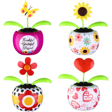 4 Solar Dancing Butterfly Toy Solar Powered Dancing Sun Flower In Colorful Pots Swinging Heart Shape Flip Flap Animated Bobblehead Dancer Window Rose Sun Catcher Car Dashboard Decor