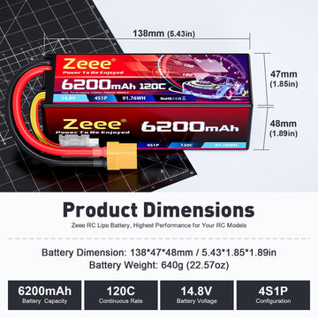 Zeee 4S Lipo Battery 6200Mah 14.8V 120C With Xt90 Connector Hard Case Rc Battery For Car Truck Tank Rc Buggy Truggy Rc Models(2