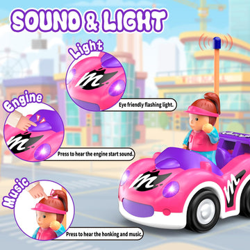 Elovien Remote Control Car for Toddlers 1-3, RC Race Car Toys for 3 Year Old Girl, Radio Controlled Car with Lights & Music Toys