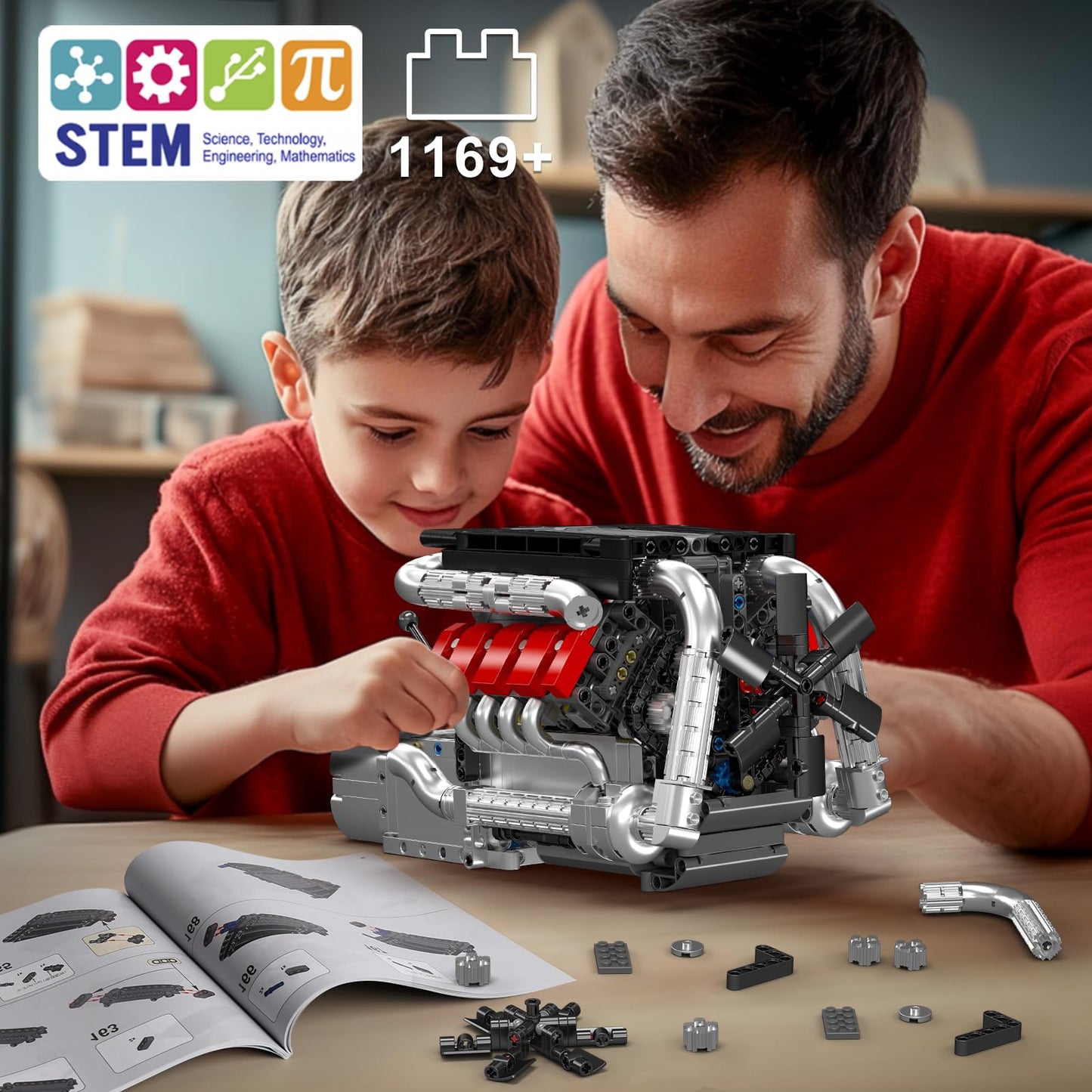Mould King V8 Engine Building Blocks Set, STEM Model Kit, Large Size, 1169+ PCS, Plastic, Model 10203, Perfect for 14+/Adults