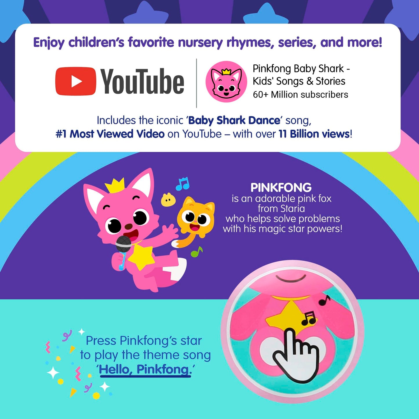 Pinkfong 11" Singing Plush Toy - Interactive Musical Stuffed Animal for Toddlers, Mint Color, Model PTNSD045
