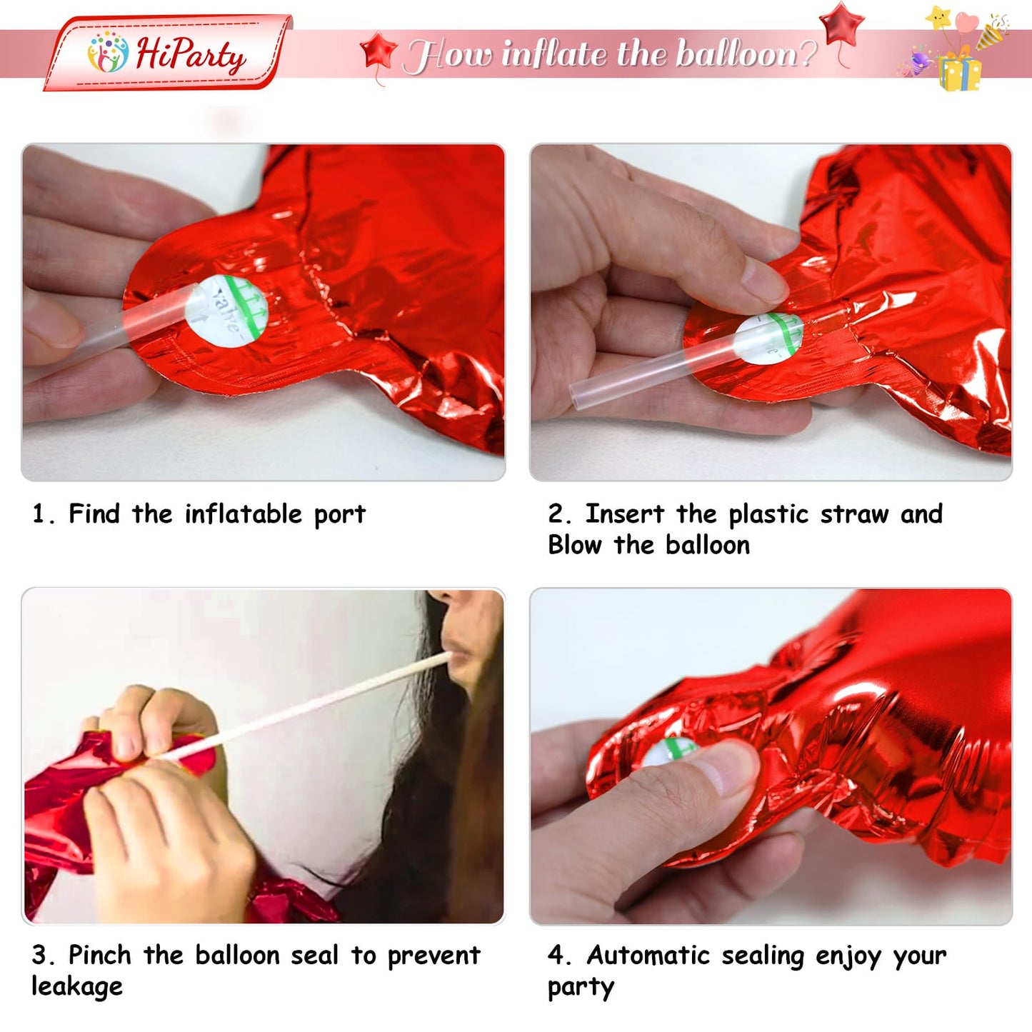 Red Happy Birthday Balloons Banner, 3D Mylar Foil Letter Birthday Balloons With 6Pcs Star Balloons, Birthday Party Decorations F