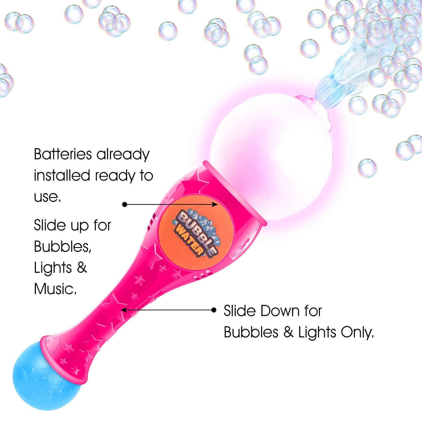 ArtCreativity Bubble Wand for Kids Toys, Light Up Automatic Bubble Blower Maker Wand with LED & Music, Toddler Bubble Toy, Fluid