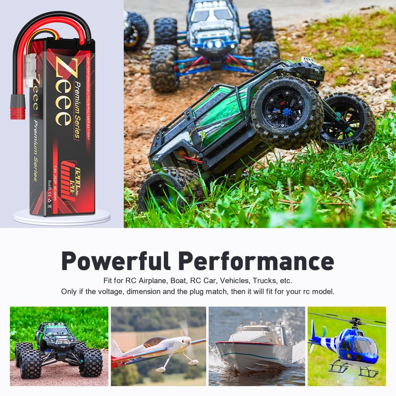 Zeee Premium Series 2S 8200mAh Lipo Battery 7.4V 120C Hard Case Batteries with Deans T Connector for RC Car Truck RC Truggy RC B