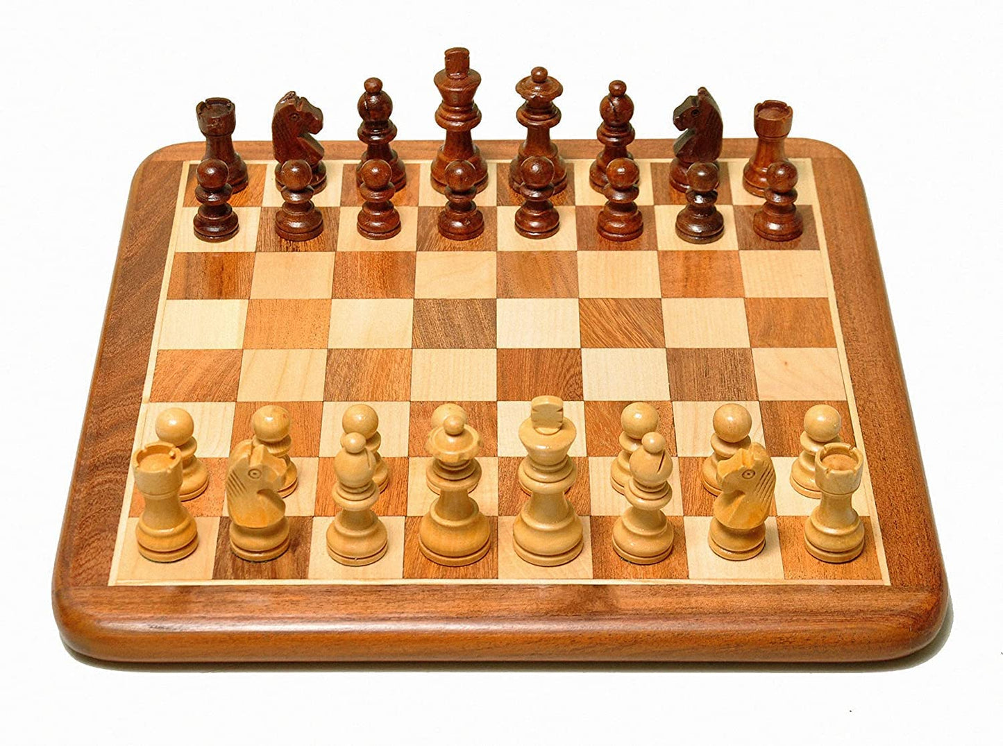 Palm Royal Handicrafts 14X14 Inches Non-Magnetic Flat Wooden Chess Board Set With 32 Chessmen For Kids And Adults Storage Bag Av