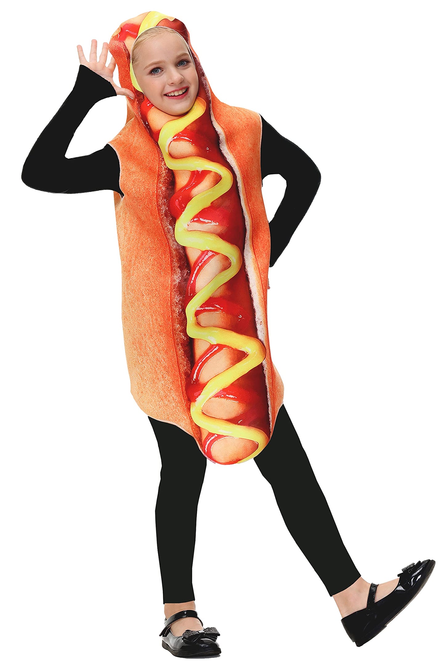 Aobute Unisex Kids Hotdog Costume Halloween Boys Girls Hot Dog Outfits Cute Fast Food Mascot Suit 8-10 Years