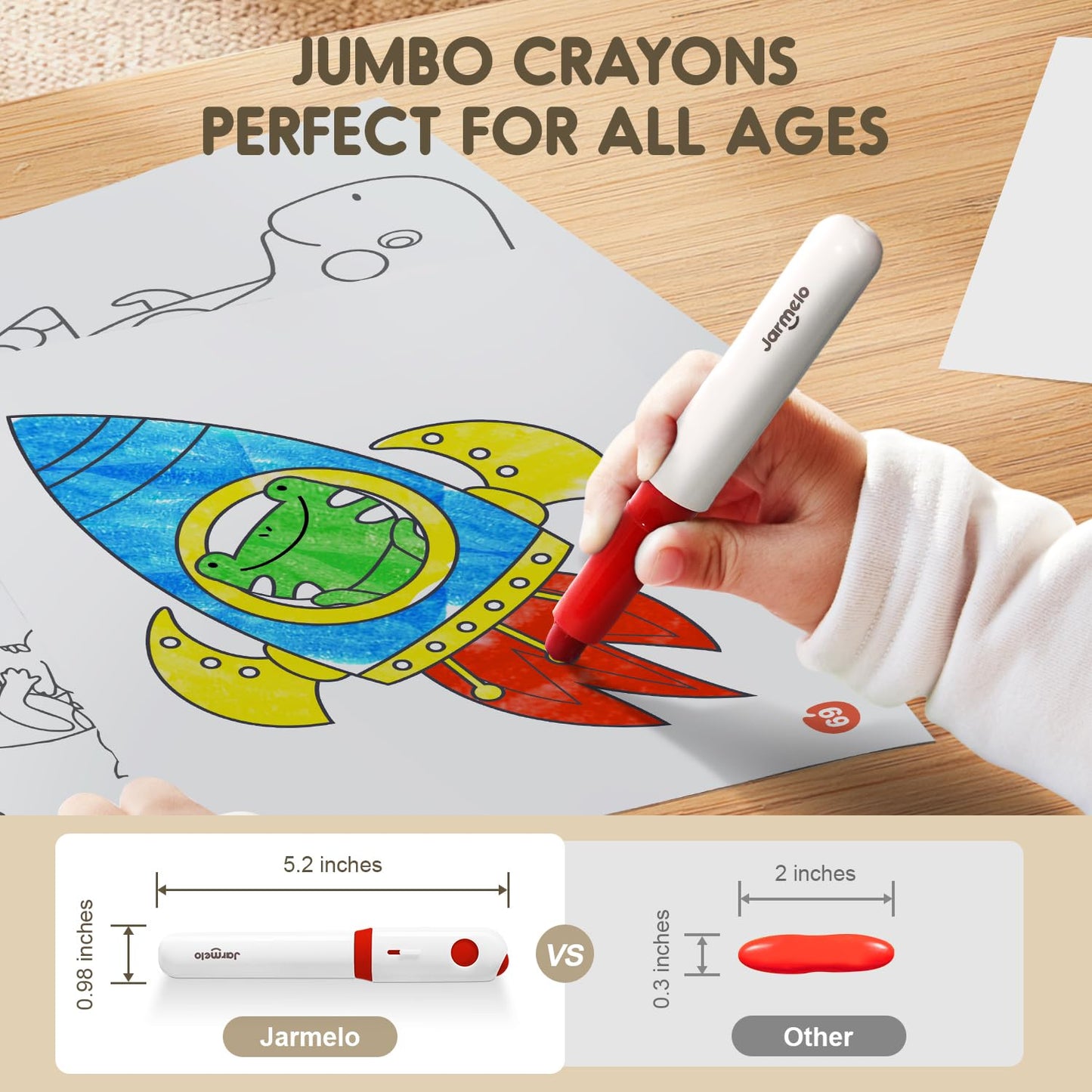 Jar Melo Jumbo Twistable Crayons, 12 Colors, Ultra-Silky & Washable, Unbreakable, Safe for Kids Ages 1-8, Includes 108 Free PDF Coloring Pages