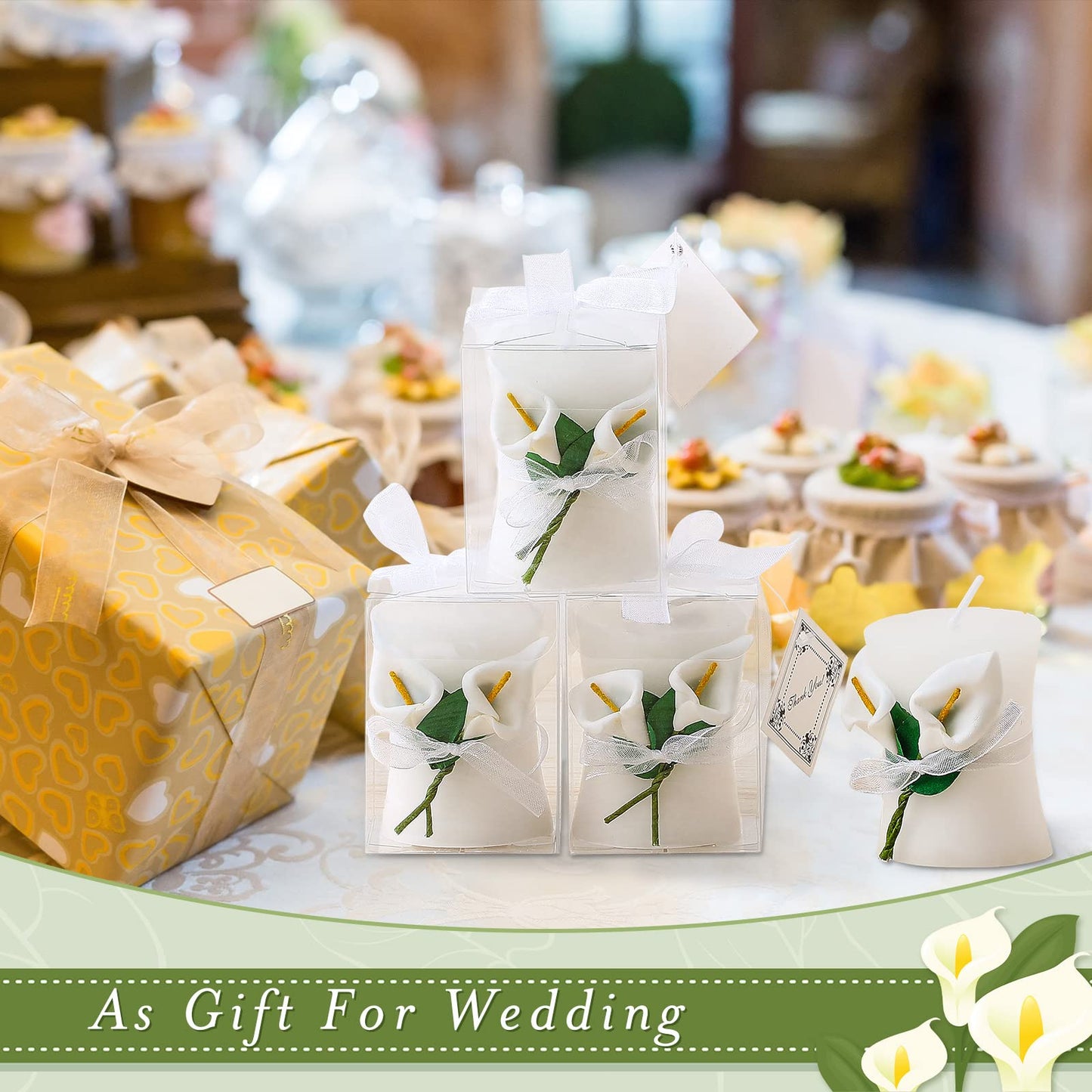 48 Pack Wedding Bridal Shower Favors Candles Wedding Calla Candles Calla Lily Style Gift Boxed with Thanks Cards Return Gifts fo