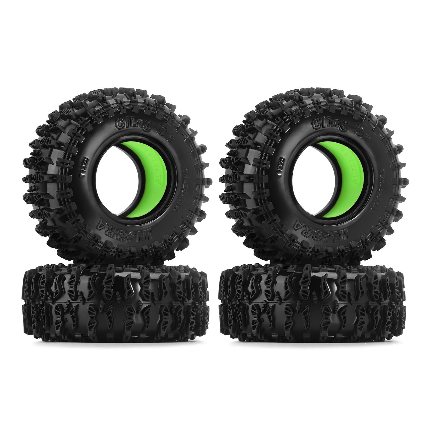 INJORA 1.3 Silicone Rubber Inserts and Cling On Tires for SCX24 TRX4M AX24 1/18 1/24 Micro Crawler Upgrade(Green)