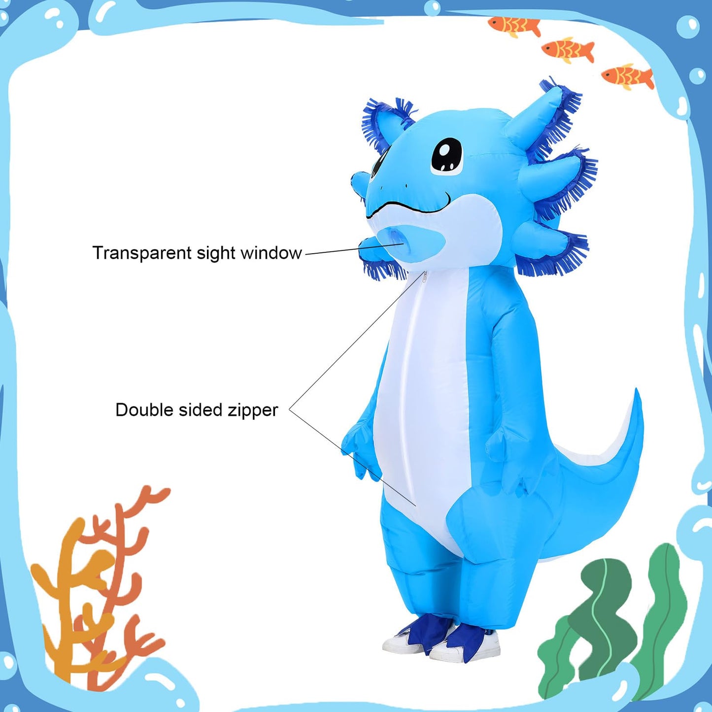 Stegosaurus Inflatable Axolotl Costume for Kids Halloween Kid Blow Up Costume Deluxe Blue Costumes for Girls Boys Cosplay Party