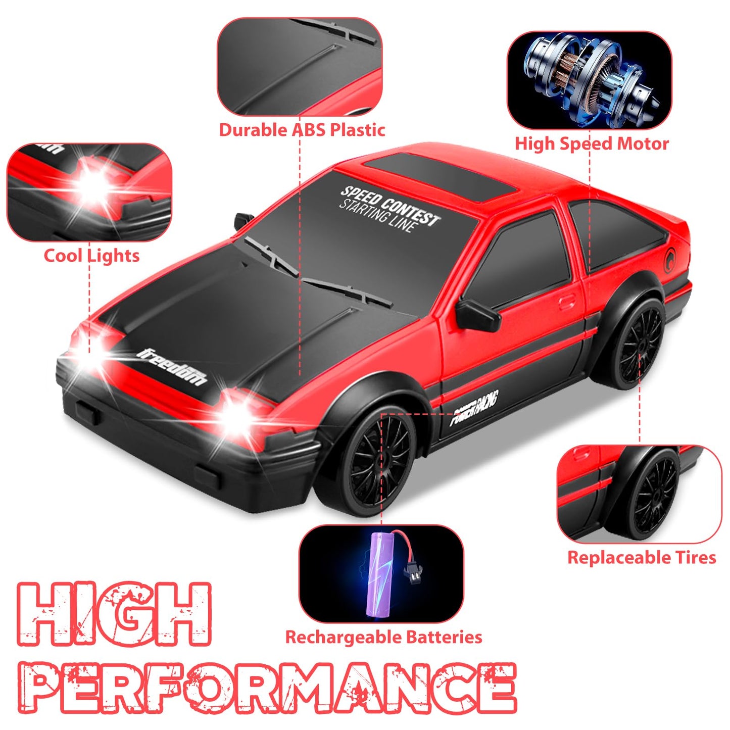 YUAN PLAN RC Drift Car, Mini RC Drift Car for Adults 1:24 Remote Control High Speed Race Drifting Cars, 2.4GHz 4WD Racing Hobby