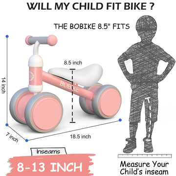 Bobike Baby Balance Bike Toys For 1 Year Old Gifts Boys Girls 10-24 Months Kids Toys Toddler Best First Birthday Gifts Children Walker Baby Walker No Pedal Infant 4 Wheels Bicycle (Pink)