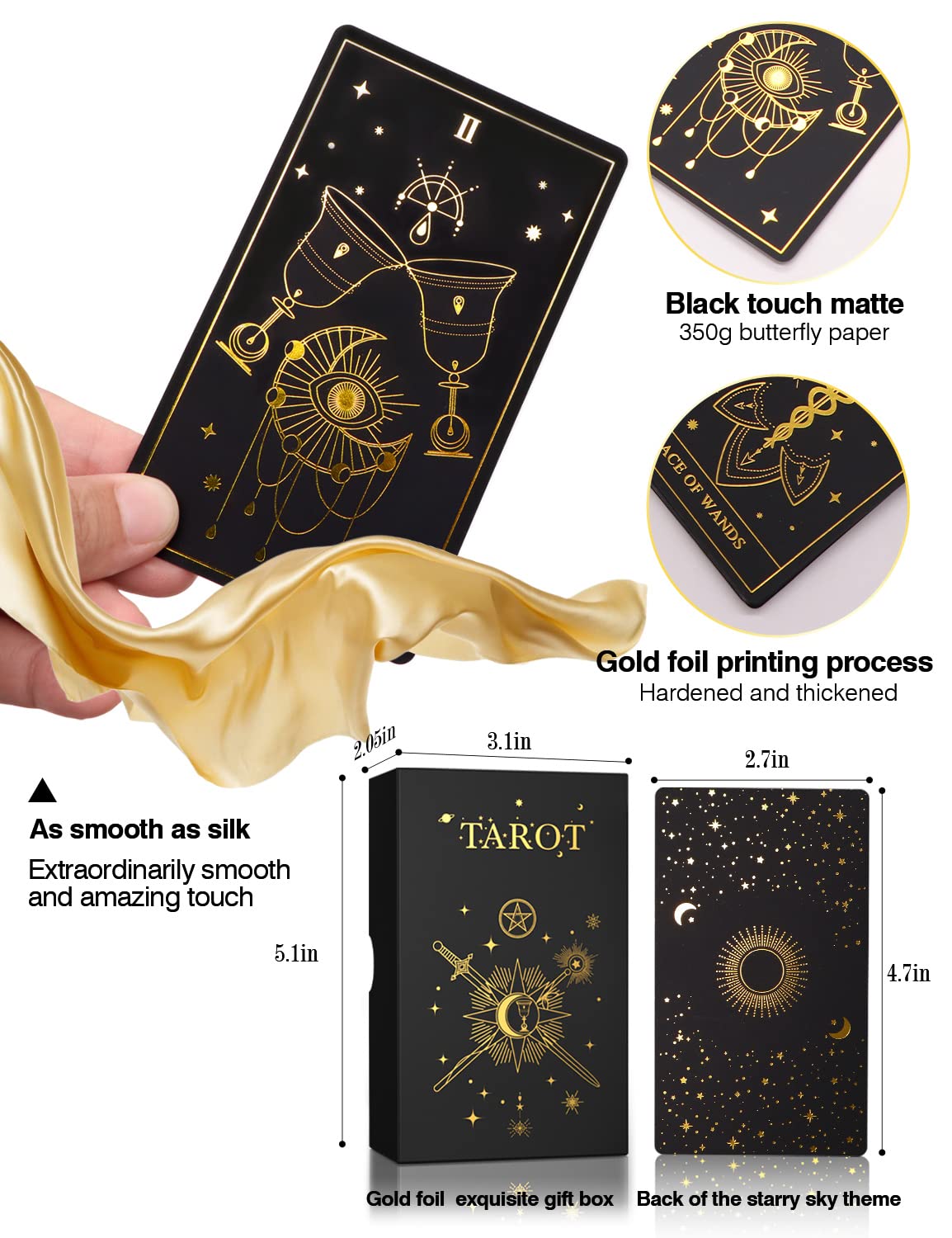 Wjpc Gold Foil Tarot Cards With Guide Book Set&Gift Box For Beginner& Expert. Original Designtarot Decks, Tarot Cards Decks
