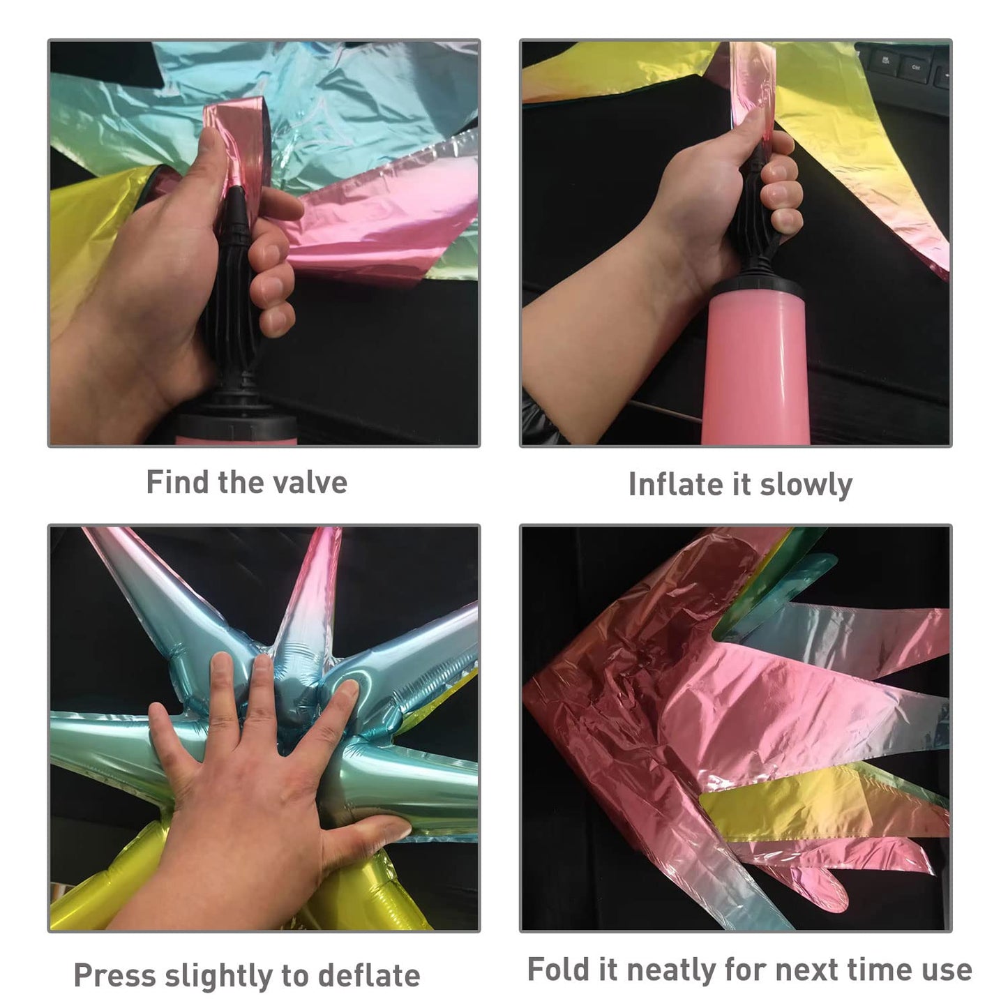 6 Pcs Multicolor Star Foil Balloons One-Piece 14-Pointed Star Balloons 4D Starburst Cone Mylar Balloons 22Inch Christmas Birthda