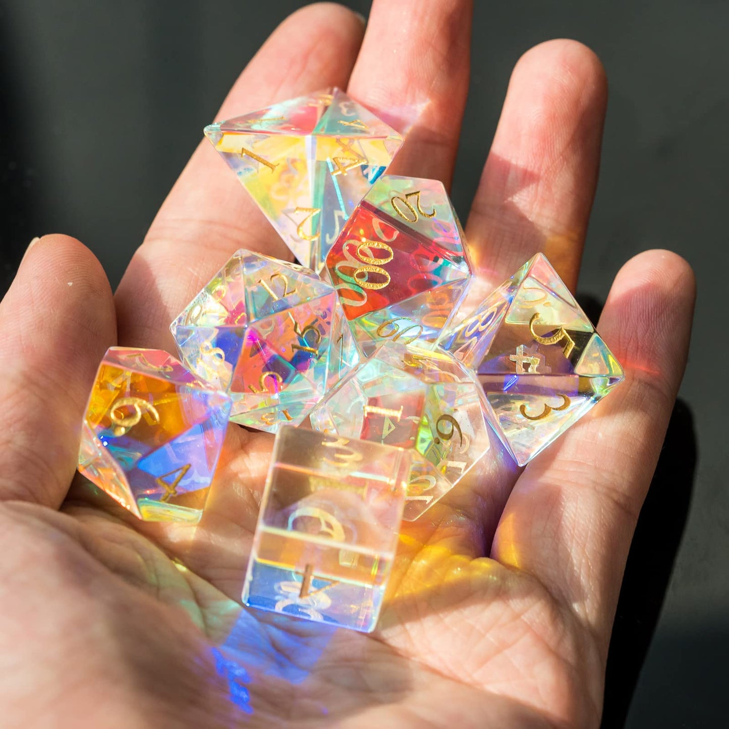 UDIXI Prism Glass Dice Set 7PCS Rainbow Glass DND Dice with Gift Box for Dungeons and Dragons D&D MTG Table Games (Prism Glass)
