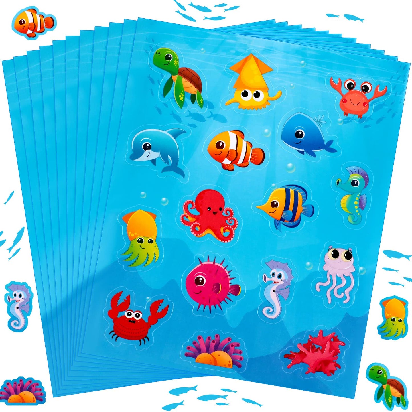 480 Pieces Sea Life Shape Stickers For Kids Self Adhesive Octopuses Crabs Turtles Seahorses Jellyfish Whales Cute Waterproof Ocean Animal Stickers For Ocean Theme Party Classroom