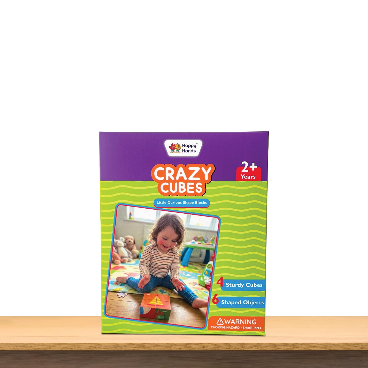 Happyhands Crazy Cubes Little Curious Shape Blocks: 4Piece Puzzle For Toddlers | 6 Shapes & Elements For Color Recognition &