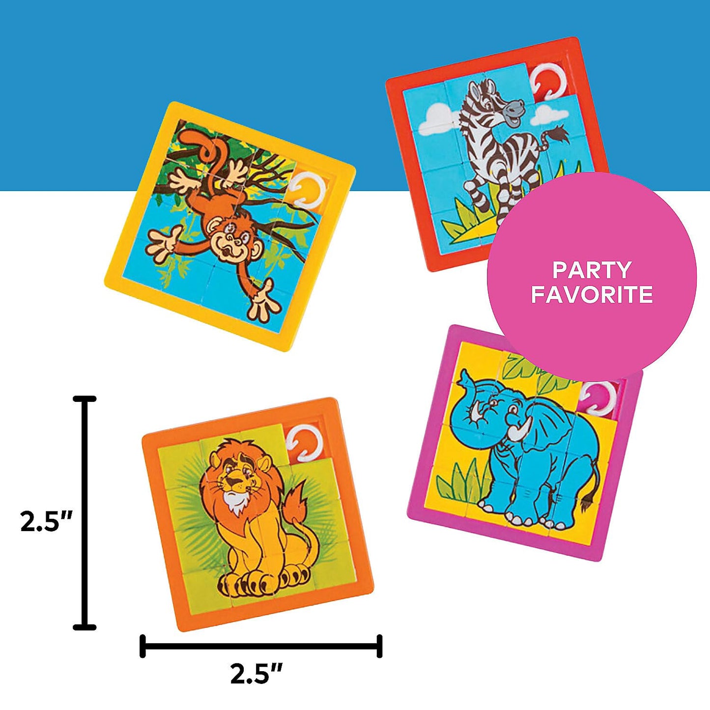 Fun Express Zoo Animal Slide Puzzle Games - 12 Count Set - Plastic Handout Toys & Party Favors for Kids