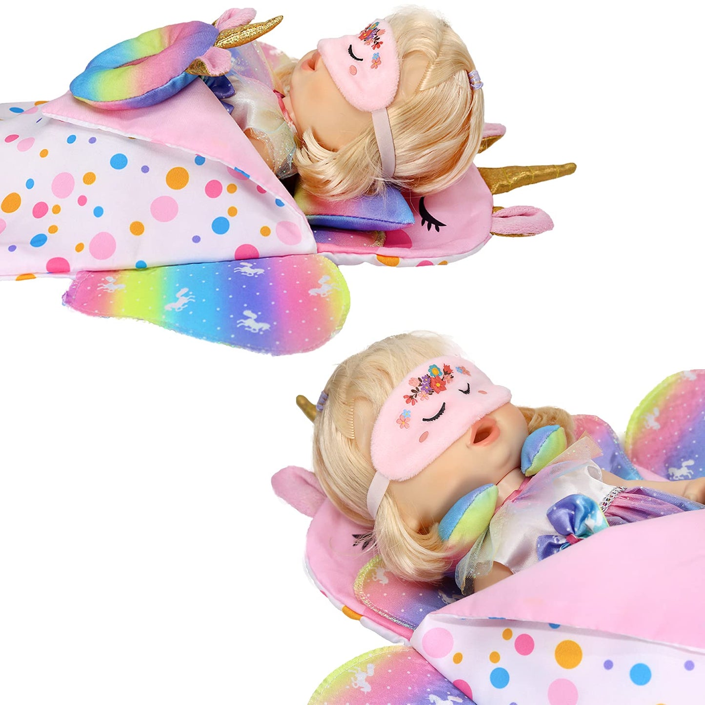 Sotogo 4 Pieces 14 To 14.5 Inch Girl Doll Clothes Doll Sleeping Bag For American Wellie Doll Wishers Doll Include Unicorn Sleepi