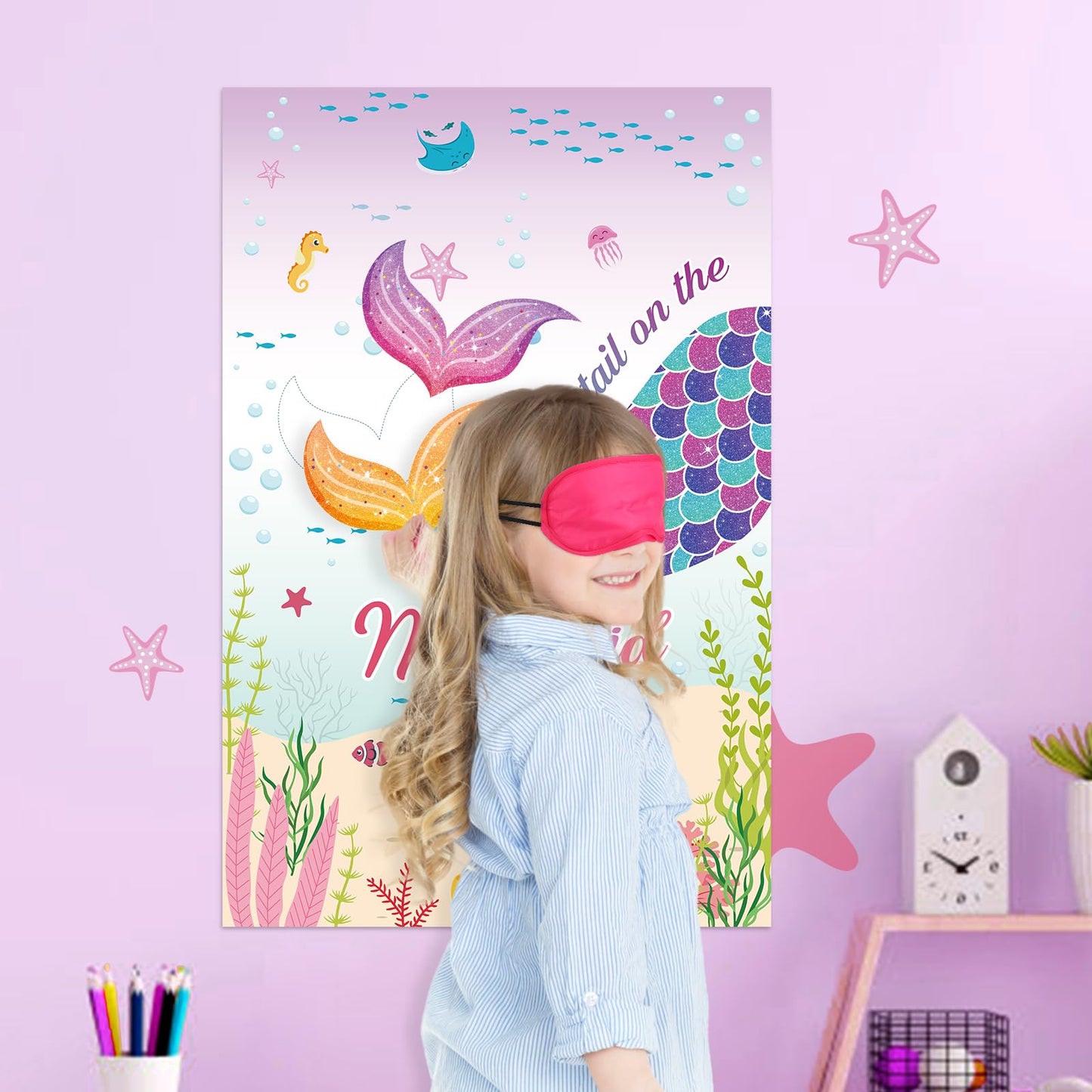 Hooqict Pin The Tail On The Mermaid Birthday Party Game Under The Sea Party Games Mermaid Games Favors For Kids Mermaid Birthday Supplies Decorations, Large Mermaid Poster With 32 Tail Stickers