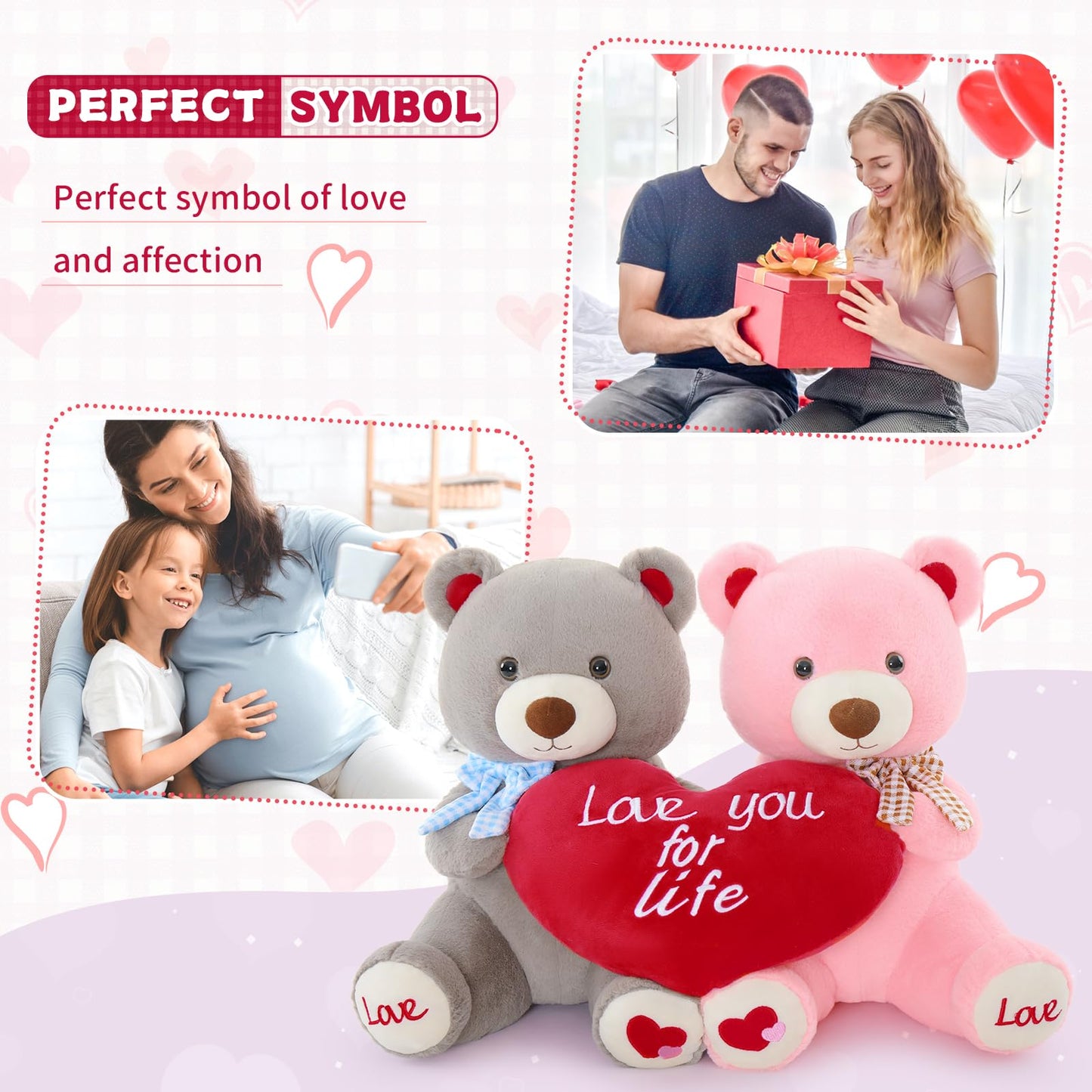 Beniny Valentines Teddy Bear Stuffed Animal 2 Pack, Couple Gift Stuffed Bear Plush Toy For Girlfriend Boys Girls 16 Inches