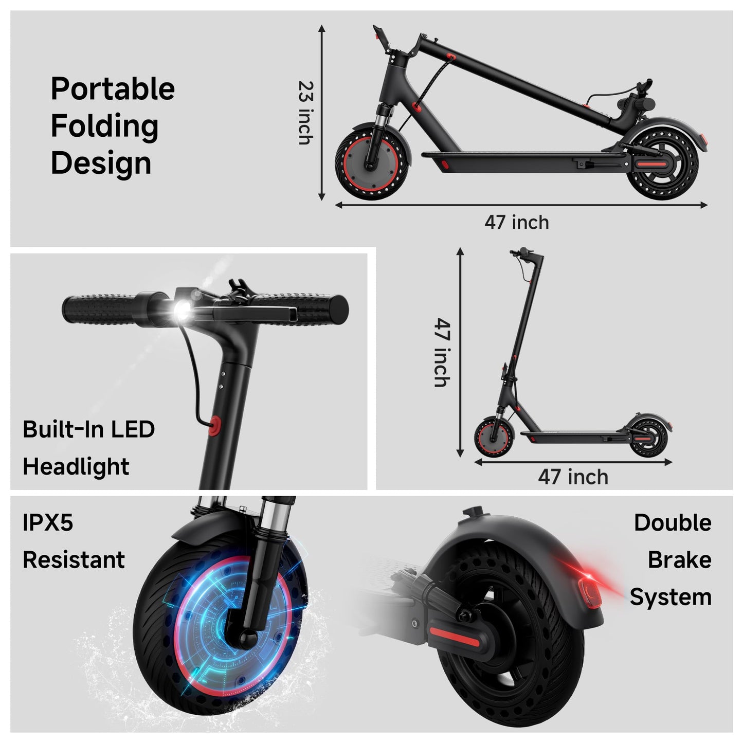 XUG Electric Scooter for Adults with Dual Suspension System - 10 Solid Tires, 500W Brushless Motor, 11-22 Mph, 23 Miles Long Ran