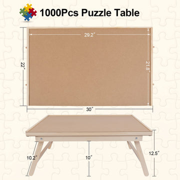 1000 Piece Wooden Folding Puzzle Table with Legs, 22'' x 30'' Jigsaw Puzzle Board with 4 Drawers and Protective Cover Portable J