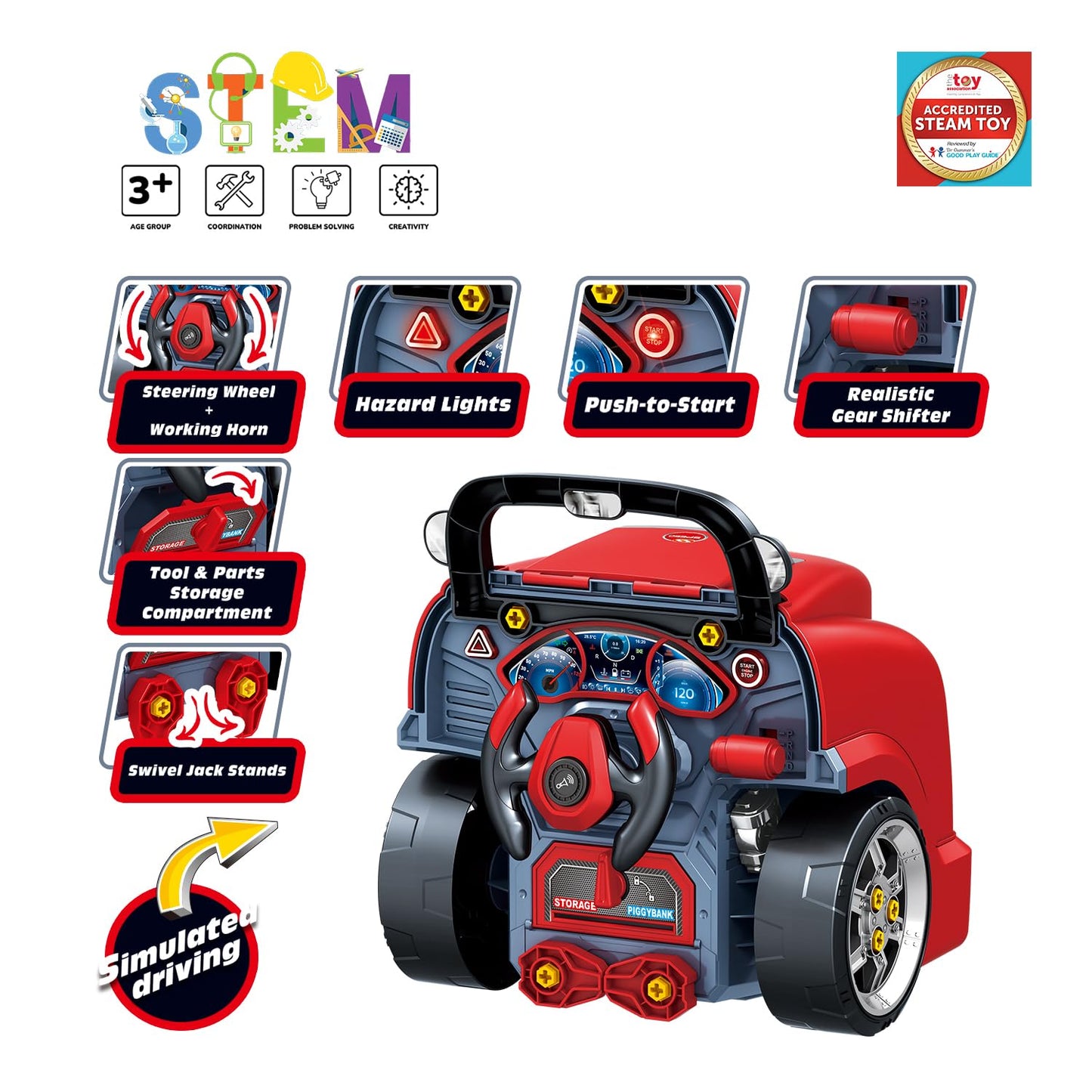 KOOL KARZ PLAYGROUND Big Truck Engine Repair Toy Set - The Ultimate Play Mechanic Experience for Kids (Red) - ACCREDITED STEAM T