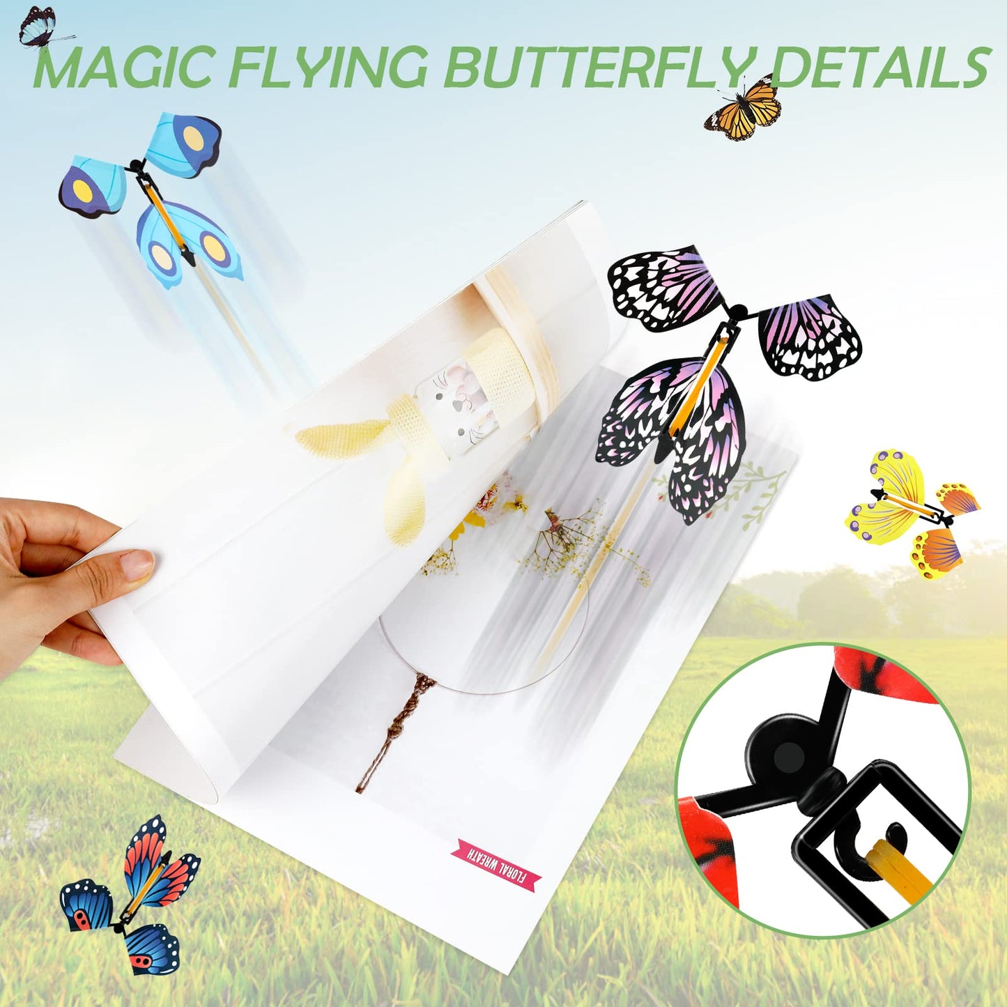 Outee 10 Packs Flying Butterfly Surprise Toys - Assorted Color, Medium Size, Wind-Up Rubber Band Powered Gifts for Kids & Teachers