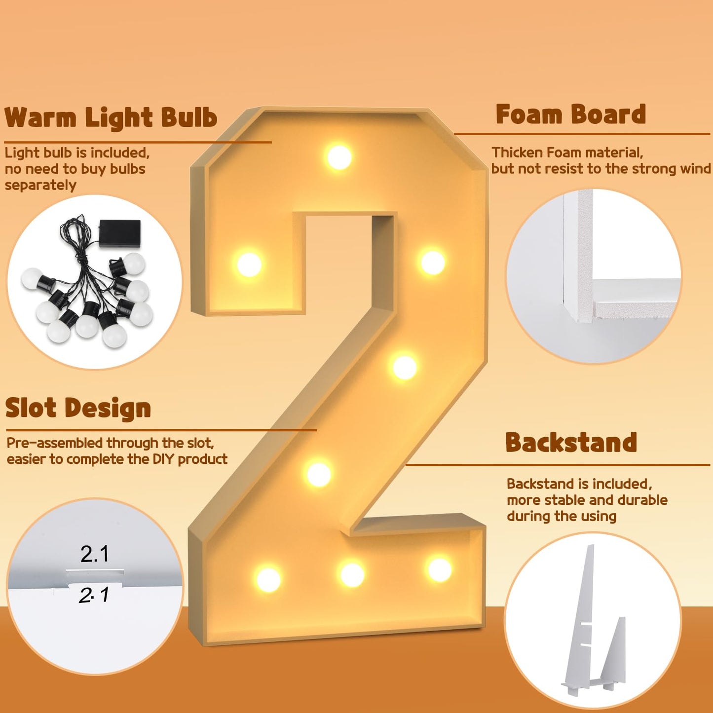 Imprsv 3Ft Light Up Numbers, Marquee Numbers For 2Nd 21St Birthday Decorations Anniversary Party Decor, Mosaic Numbers For Ballo