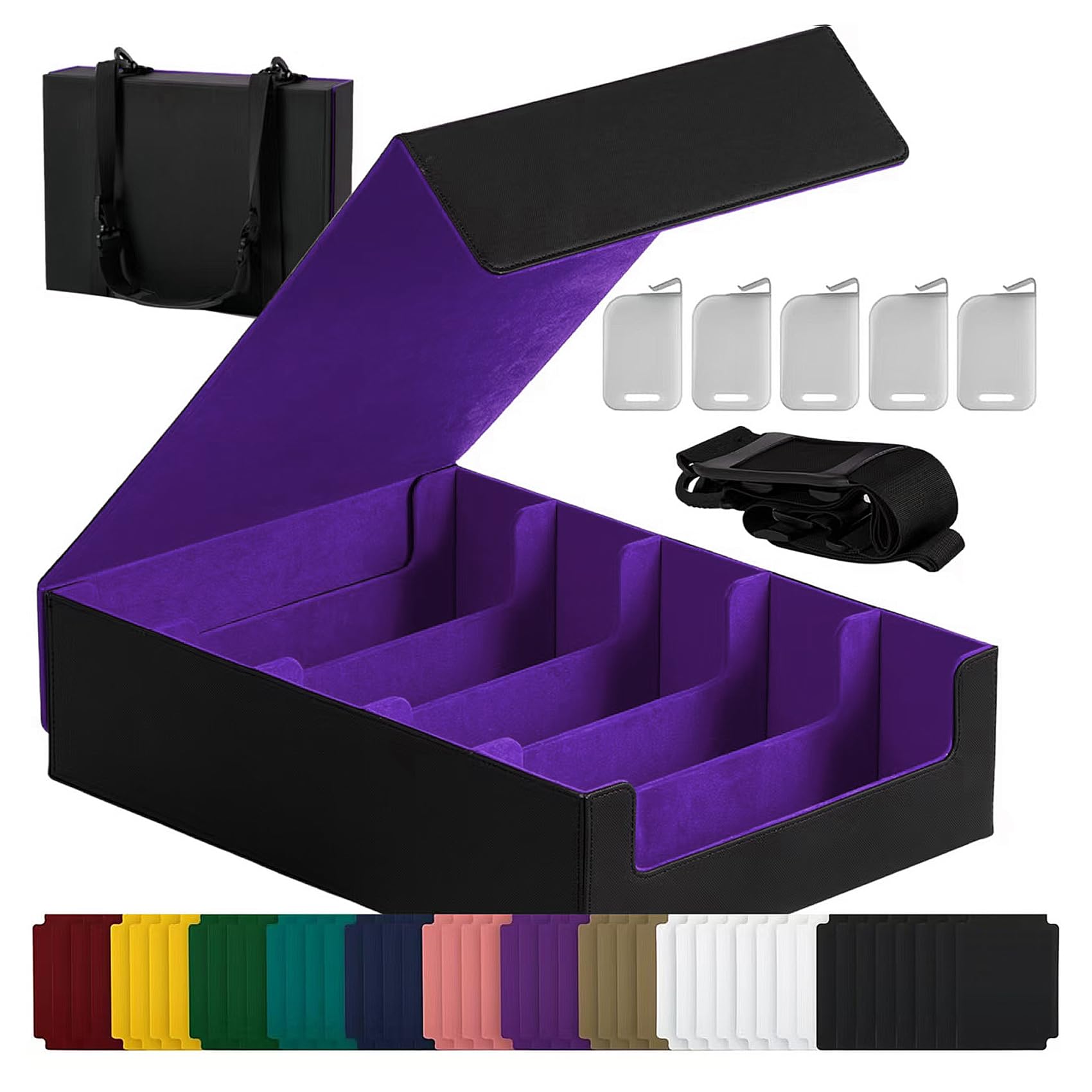 Scimi Magnetic Leather Trading Card Storage Box - 5-Row Deck Case Design 3900+ Capacity for YuGiOh MTG TCG and Sports Cards Includes 24 Colorful Scimi Magnetic Leather Trading Card Storage Box - 5-Row Deck Case Design 3900+ Capacity for YuGiOh MTG TCG and Sports Cards Includes 24 Colorful