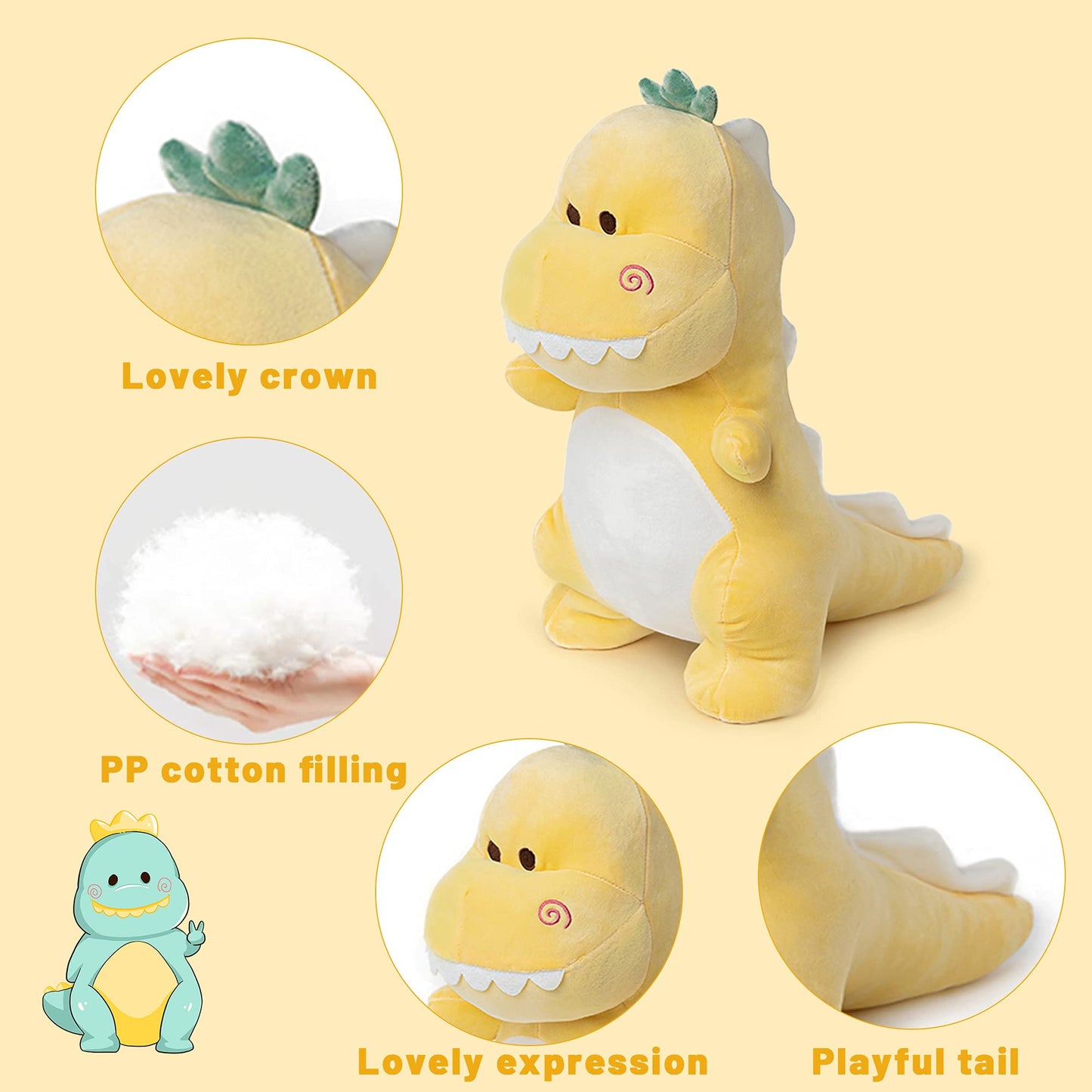 Adorlynetty Dinosaur Stuffed Animal,12“ Cute Stuffed Dinosaur Plush Soft Dino Stuffed Animals Dino Plush Dinosaur Plushie Toys For Boys Girls Kids Baby Toddlers (Yellow)
