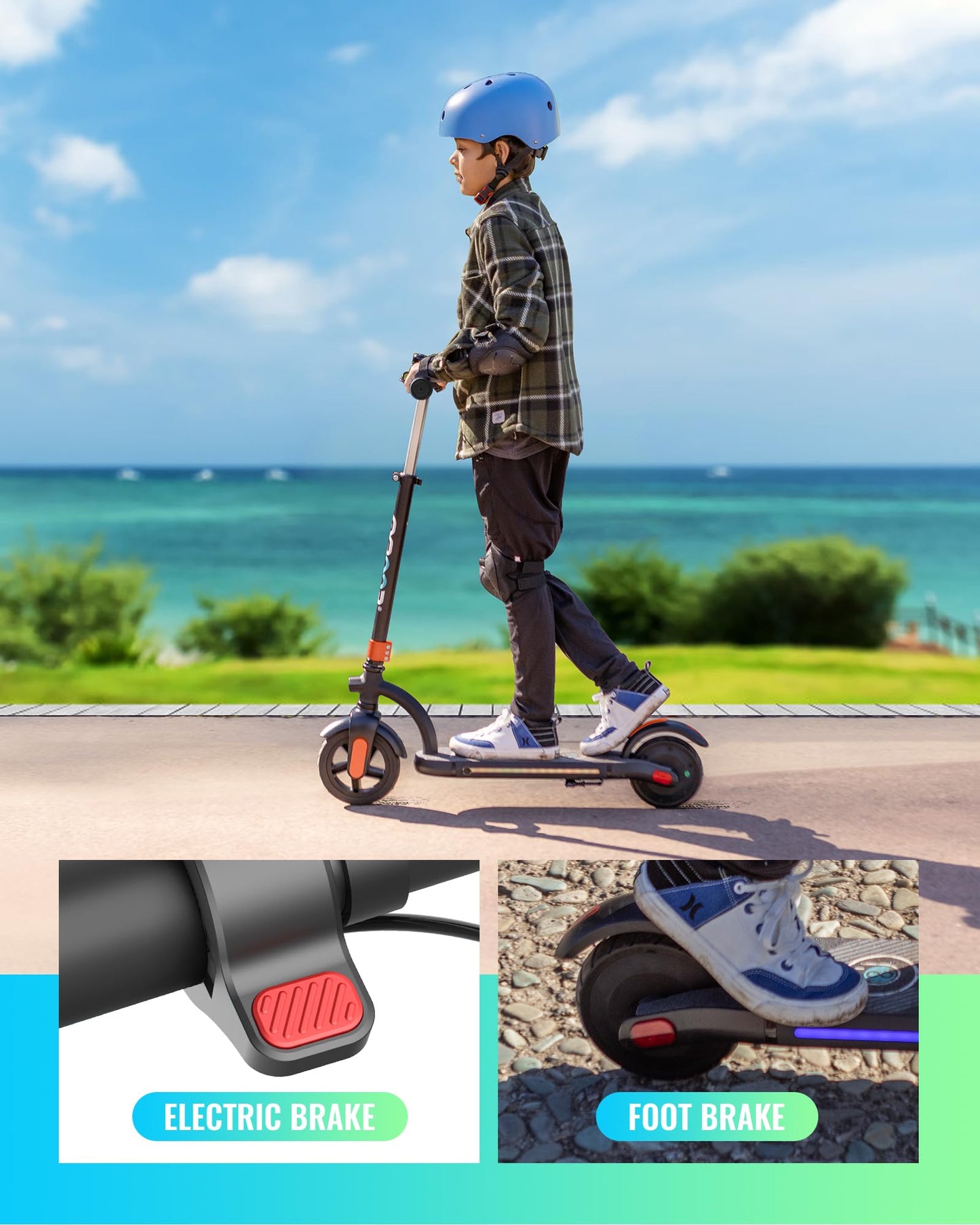Gyroor H40 Kids Electric Scooter,E-Throttle Colorful Lights Dual Brake, Electric Scooter For Kids Ages 8-12 Ideal Gifts, H40-Ora