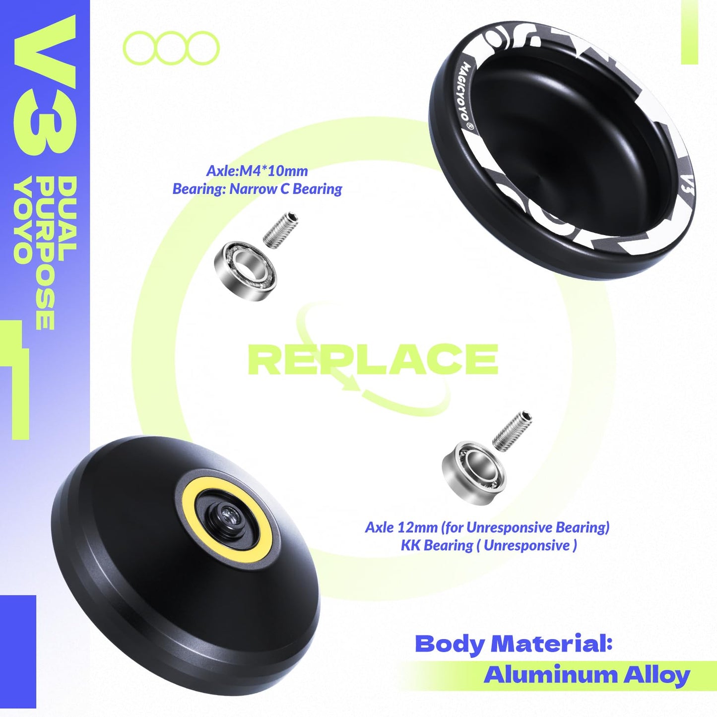 Magicyoyo Professional Pack Of 2 Yoyos V3+K2, Responsive Yoyo For Kids Beginner, Dual Purpose Trick Yoyo With Unresponsive Yoyo Bearing For Adults/Advanced+Extra Yo-Yo Case + 12 Yoyo Strings