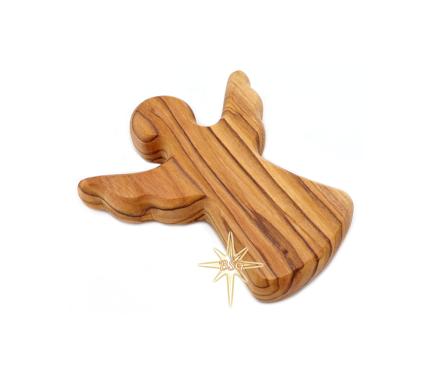 Dacaret Factory Olive Wood Guardian Angel For Hand Palm And Pocket Anti Stress And Anxiety Thumb Stone Comfort Worry Healing (Set Of 2), Brown, Yellow, Unique Grains, 2.4T, 2W