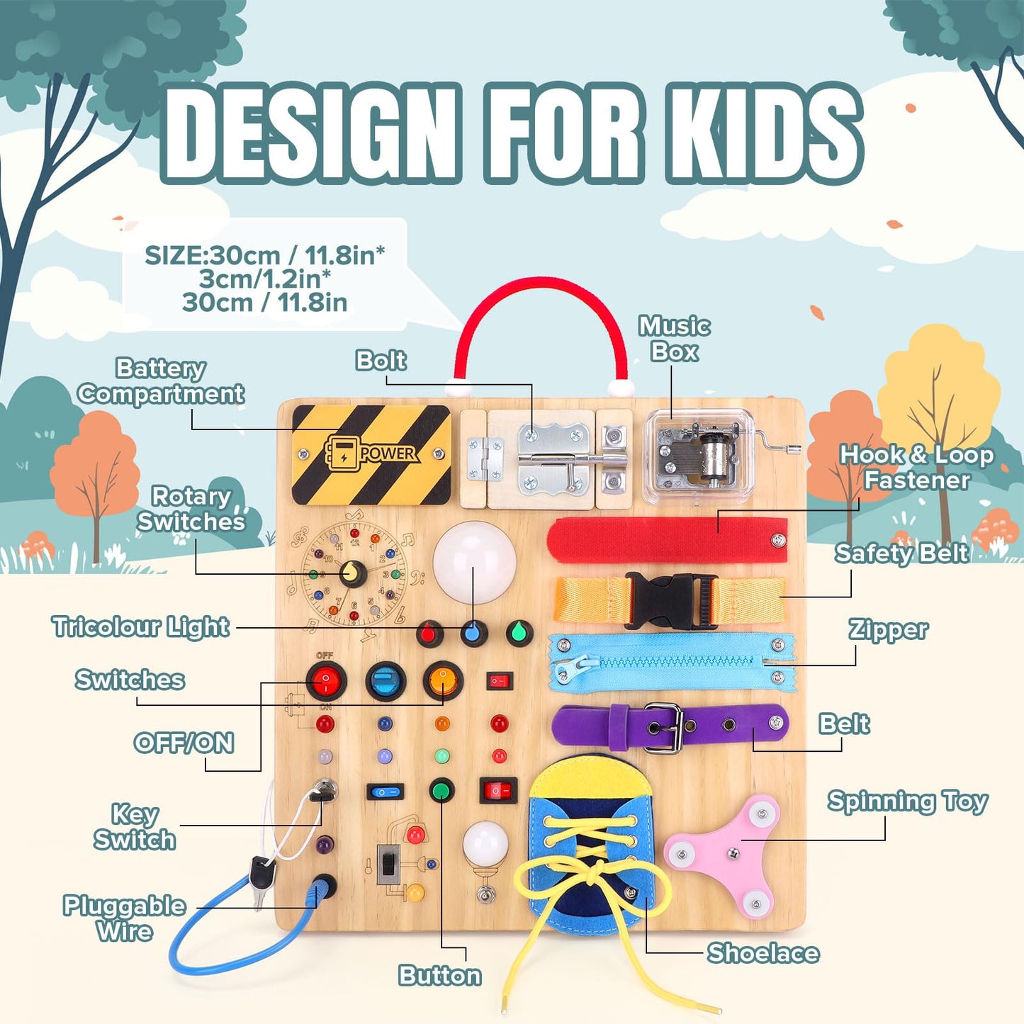 23 In 1 Busy Board Montessori Toys For 1-3 Year Old Wooden Learning Educational Toys For Toddlers With 15 Switches, 26 Led Light