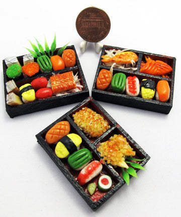 Set 3 Handmade Miniature Sushi Bento – 1:6 Scale Realistic Clay Japanese Food For Dollhouses, Doll Accessories, Diy Crafts & Collectible Miniature Kitchen Decor