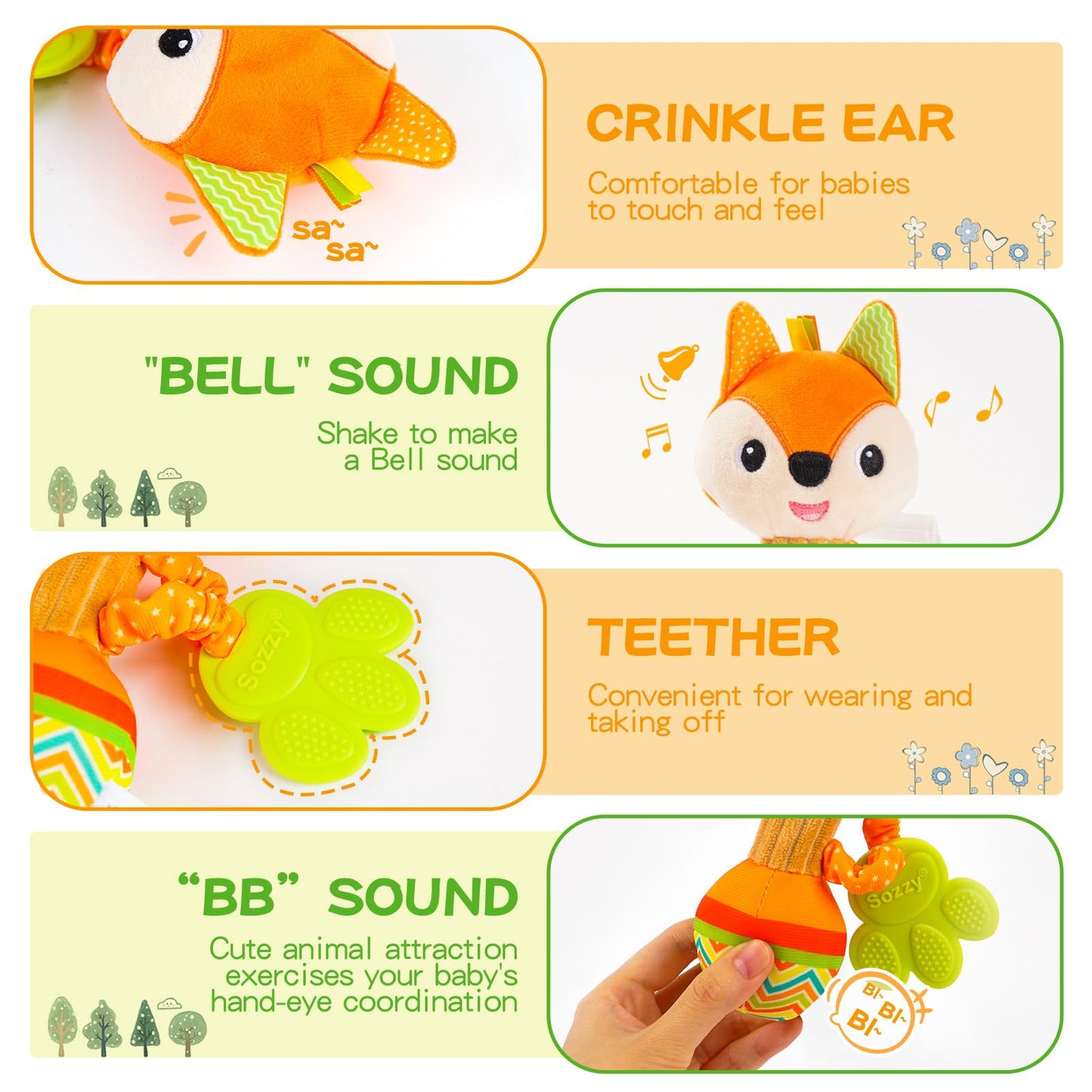 Baby Rattles 0-6 Months, Set Of 2 Rattles For Babies 0-6 Months, Soft Stuffed Animal Rattle Hand Grip Baby Toys, Baby Rattle Sha