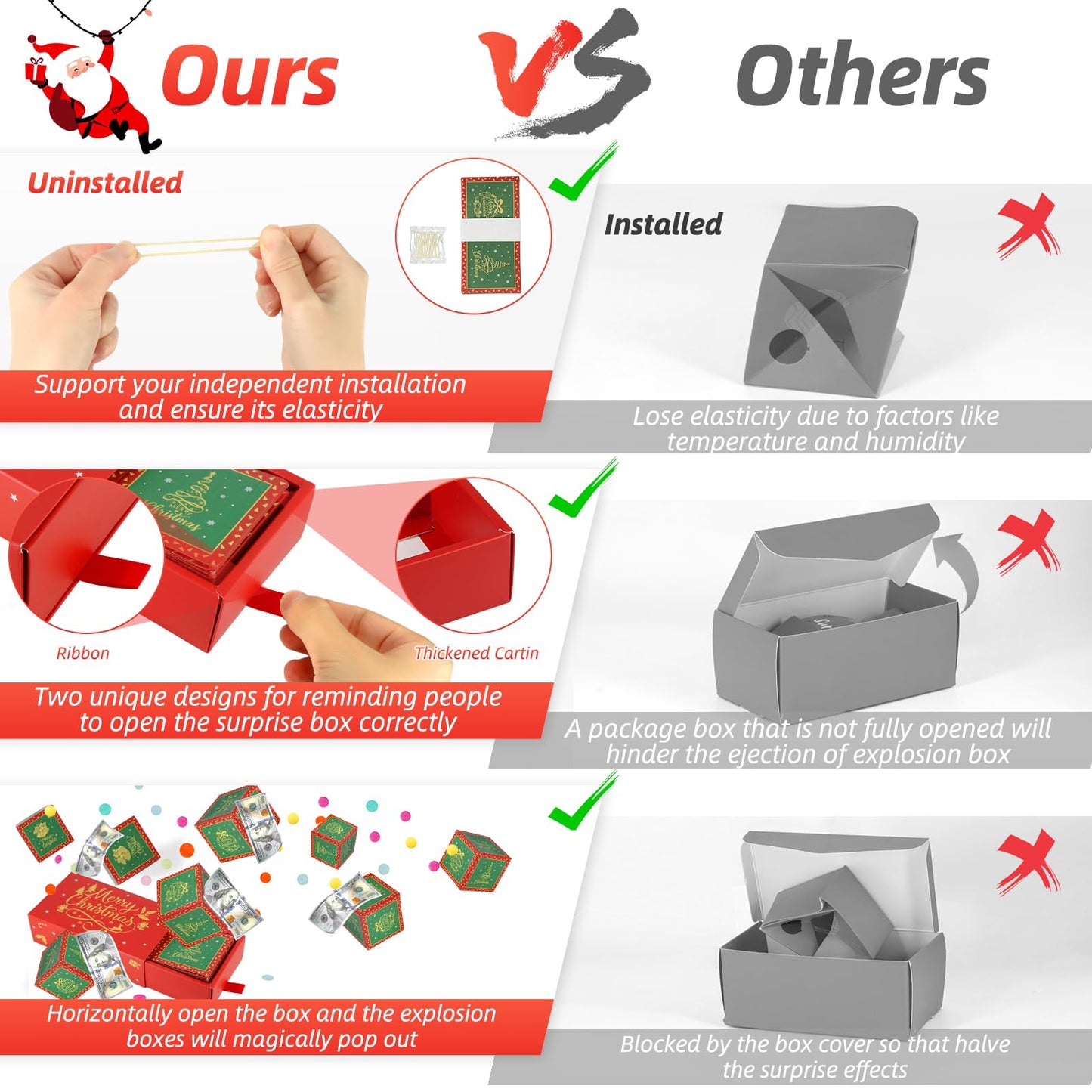 Wenmthg Christmas Surprise Gift Box Explosion For Money - Christmas Money Gift Box Explosion With Confetti - Pop Out Folding Bou