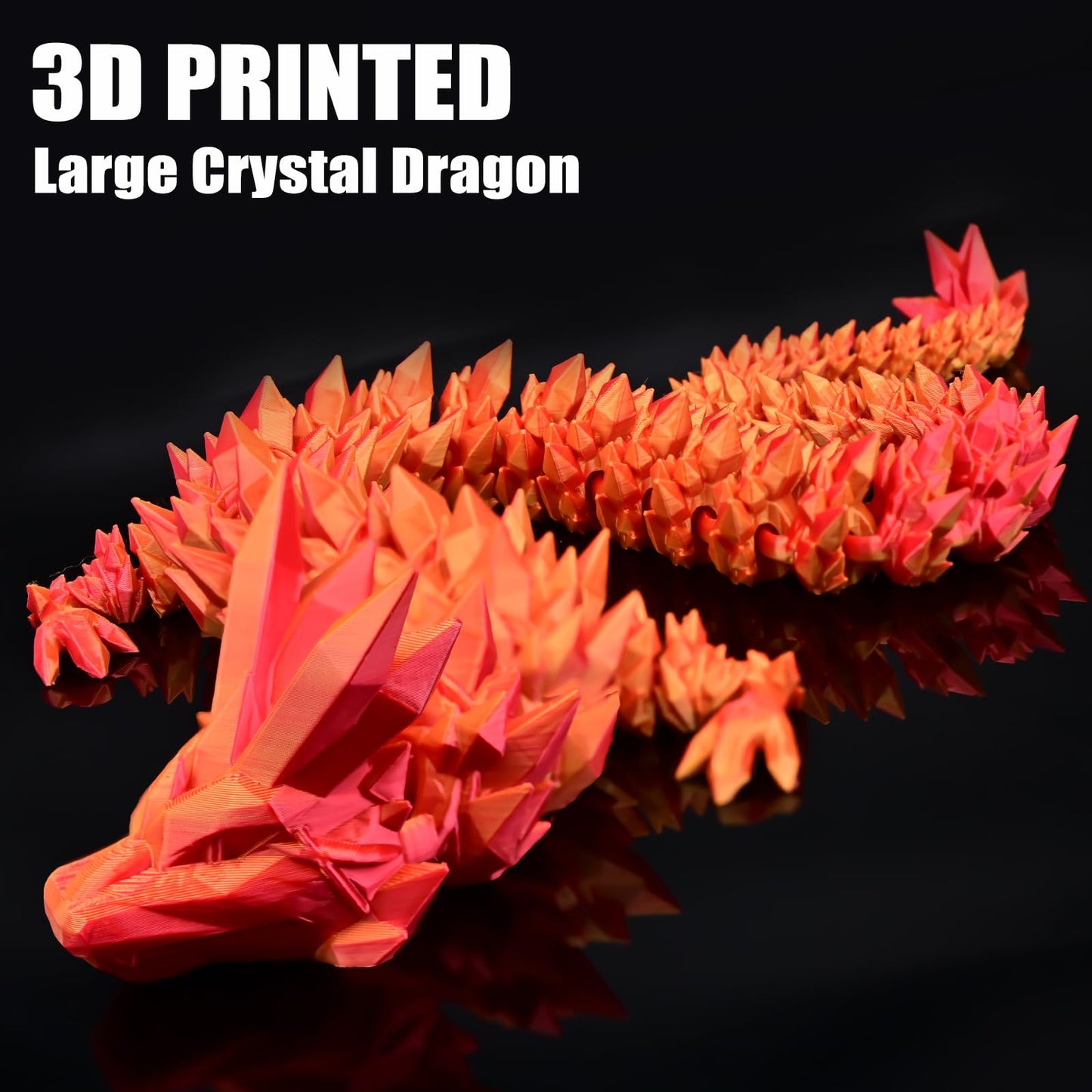 LOCYFENS Large 30'' 3D Printed Dragon, Articulated 3D Dragon Toys, Long Crystal Dragon Red Gold