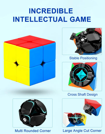 Cfmour Speed Cube Set - Moyu Meilong 2X2X2 3X3X3 Pyramid Cube Bundle | Stickerless Magic Cubes With Smooth Turning | Brain Teaser Puzzle Toys For Kids & Adults