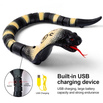 Amchsuri Rc Snake Toy: Realistic Prank Cobra, Rechargeable, Smart Sensing, Infrared Controller For Kids/Cat (Black)