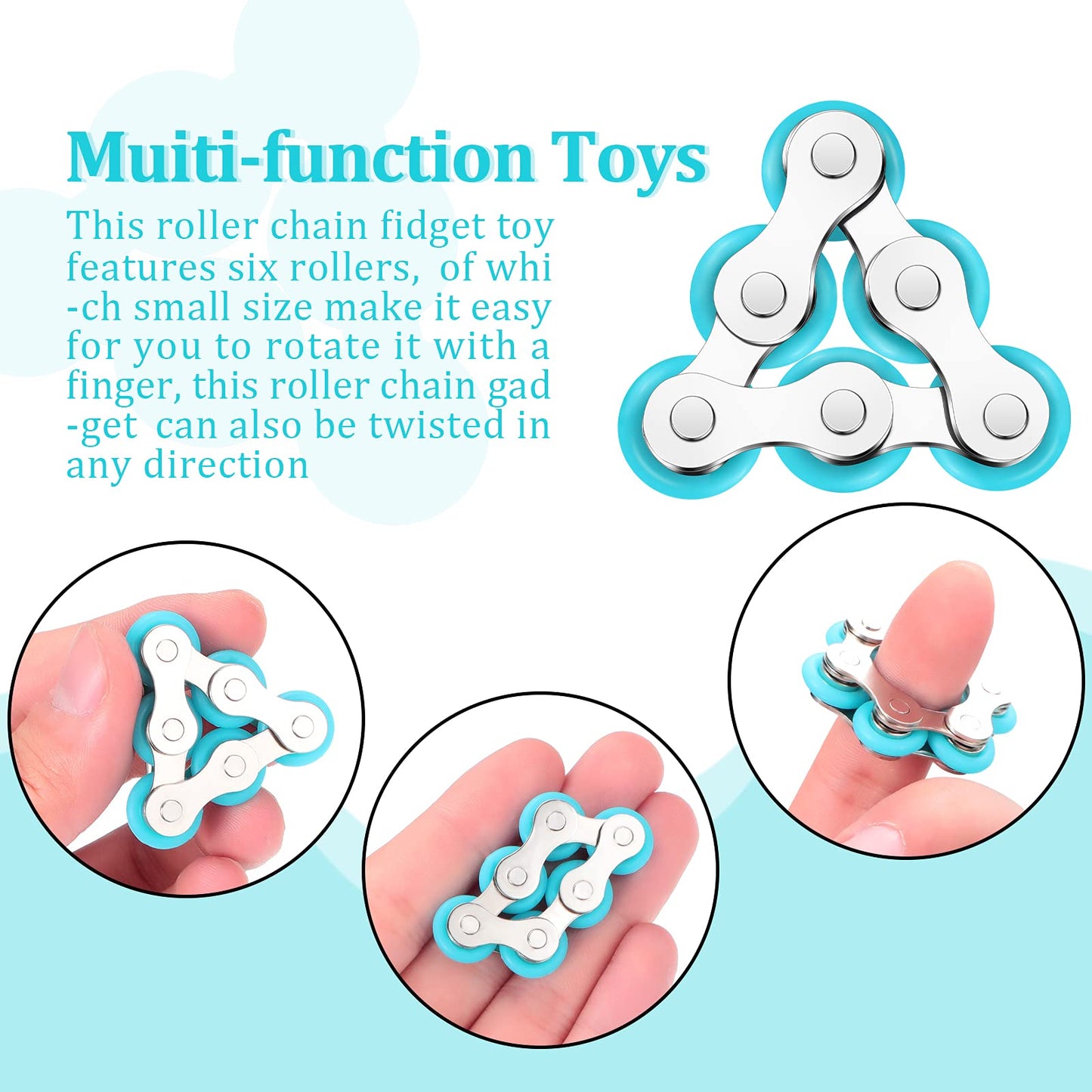 2 Pieces Fidget Toys Flippy Roller Chain, Six Roller Chain Fidget Toys Bike Chain Toys Novelty Stress Relief For Adults Anxiety Autism, Adhd (Dark Blue, Sky Blue)